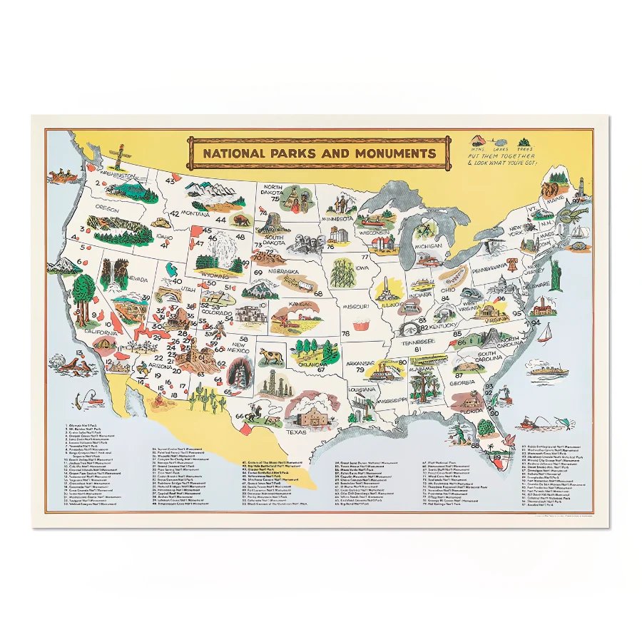 National Parks And Monuments Map Poster